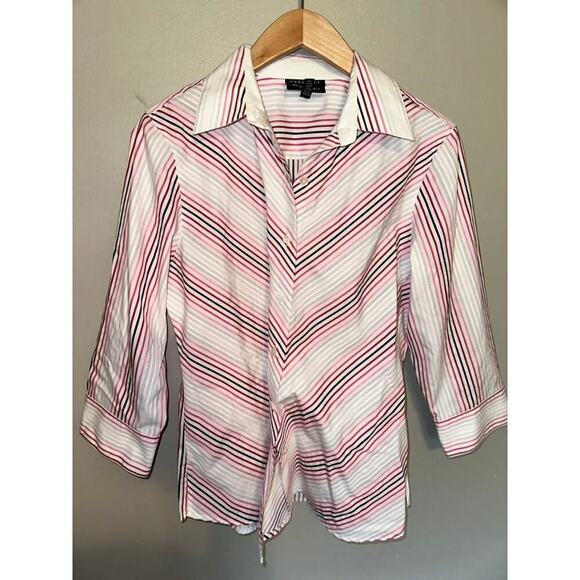Foxcroft Women's Wrinkle Free Pink Striped Button Down Shirt Size 10 - Picture 2 of 5
